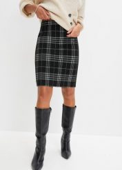 Spódnica mini w szkocką kratę. Czarne spódniczki damskie bonprix, bez wzorów, z żakardem, mini. Za 124.99 zł.