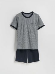 Dwuczęściowa piżama w paski - granatowy. Niebieskie piżamy męskie Reserved, l, bez wzorów, z bawełny, bez ramiączek. Za 89.99 zł.