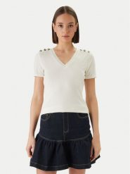 Morgan Bluzka 251-DOMANI Écru Slim Fit. Białe bluzki damskie Morgan, l, bez wzorów, z wiskozy, bez kołnierzyka, bez ramiączek. Za 189.99 zł.