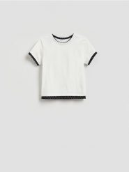 T-shirt z kontrastową wstawką - wielobarwny. T-shirty damskie Reserved, l, bez wzorów, z bawełny, bez kołnierzyka. Za 59.99 zł.