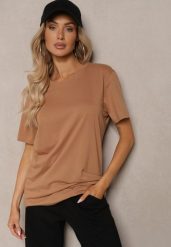 Brązowa Koszulka z Bawełny o Fasonie T-shirt Lormarka. Brązowe bluzki damskie Renee, xl, bez wzorów, z bawełny, klasyczne, bez kołnierzyka, bez ramiączek. Za 14.99 zł.
