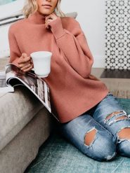 LA Angels Sweter w kolorze łososiowym rozmiar: L. Pomarańczowe golfy damskie LA Angels, l, bez wzorów, bez ramiączek. Za 160.96 zł.