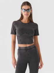 4F Crop top slim gładki damski - czarny L. Czarne topy damskie 4f, l, bez wzorów, z bawełny, bez kołnierzyka. W wyprzedaży za 19.99 zł.