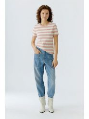 Oui Koszulka w kolorze kremowo-jasnoróżowym rozmiar: 42. Różowe bluzki damskie Oui, bez wzorów, z bawełny, bez kołnierzyka, bez ramiączek. Za 153.71 zł.