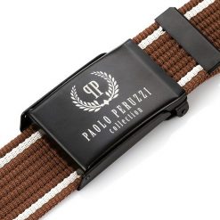 Pasek parciany PAOLO PERUZZI PW-08-95 CM brązowy. Brązowe paski męskie Paolo Peruzzi, bez wzorów, z materiału. Za 34.99 zł.