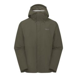 Kurtka przeciwdeszczowa męska Rab Downpour Jacket z kapturem. Zielone kurtki męskie RAB, m, bez wzorów, sportowe, z kapturem. Za 629.99 zł.