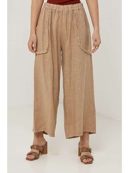 Rodier Lin Lniane spodnie w kolorze karmelowym rozmiar: S/M. Brązowe spodnie materiałowe damskie Rodier Lin, bez wzorów, ze lnu, z podwyższonym stanem. Za 126.15 zł.