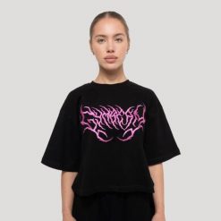 Koszulka damska fitness oversize czarna Thorn. Czarne t-shirty damskie GYMBEAM, xl, bez wzorów, z bawełny, bez kołnierzyka. Za 105.90 zł.