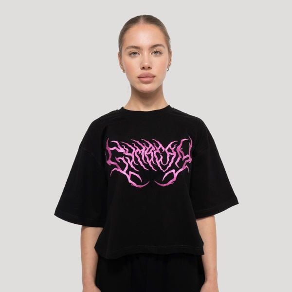 Koszulka damska fitness oversize czarna Thorn. Czarne t-shirty damskie GYMBEAM, xl, bez wzorów, z bawełny, bez kołnierzyka. Za 105.90 zł.