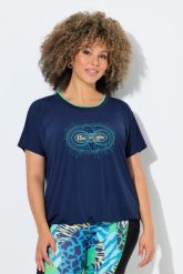 Damskie Bluzka funkcyjna elastyczny dół okrągły dekolt bez rękawów. Niebieskie bluzki sportowe damskie Ulla Popken, plus size, z elastanu, bez kołnierzyka, bez ramiączek. Za 199.99 zł.