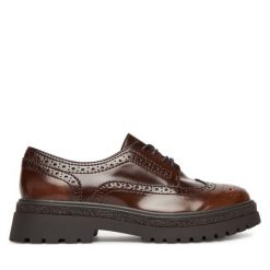 Oxfordy Tamaris. Brązowe półbuty damskie Tamaris, bez wzorów, bez obcasa. Za 269.99 zł.
