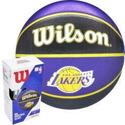 Piłka do koszykówki Wilson NBA La Lakers z pompką i kartonem. Fioletowe obuwie trekkingowe damskie Wilson. Za 70.98 zł.
