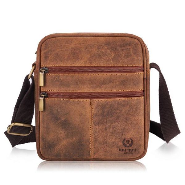 Listonoszka skórzana vintage męska PAOLO PERUZZI T-74-HBR brązowa. Brązowe saszetki męskie Paolo Peruzzi, z bawełny. Za 159.00 zł.