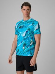 4F T-shirt regular z nadrukiem męski - niebieski XL. Niebieskie t-shirty męskie 4f, m, bez wzorów, z bawełny, bez kołnierzyka. Za 89.99 zł.
