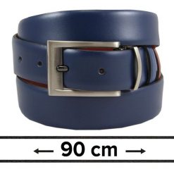 Pasek Dwustronny do Spodni Granatowo-Brązowy 90 cm, Elegancki, Męski, Skórzany -VICTORIO. Brązowe paski męskie Victorio, bez wzorów, ze skóry, eleganckie. Za 99.00 zł.
