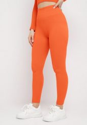 Pomarańczowe Legginsy Push-Up z Prążkowanej Dzianiny Thistleta. Brązowe legginsy damskie Born2be, s, bez wzorów, z dzianiny. Za 34.99 zł.
