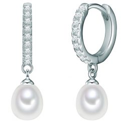 Valero Pearls Srebrne kolczyki kreole srebro wysokiej próby Cyrkonia Perła hodowlana słodkowodna żółte złoto Kolczyki koła 1 ct Damski. Szare kolczyki damskie Valero Pearls, z cyrkonią, srebrne. Za 239.99 zł.