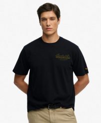 Superdry Heritage Biker luźna koszulka z bawełny organicznej – JET BLACK. Czarne t-shirty damskie Superdry., s, bez wzorów, z bawełny, bez kołnierzyka. Za 202.95 zł.