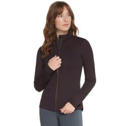 Bluza dresowa sportowa damska Go Flex Harmony Full Zip Jacket. Brązowe bluzy bez kaptura damskie Skechers, s, bez wzorów, z dresówki, bez ramiączek, bez kaptura. Za 199.99 zł.