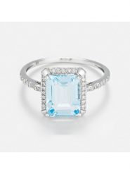 LE DIAMANTAIRE Złoty pierścionek "Emeraldine" z diamentami i topazem rozmiar: 50. Niebieskie pierścionki damskie LE DIAMANTAIRE, z diamentem, złote. Za 1,054.95 zł.