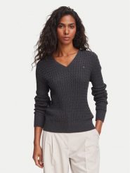 Tommy Hilfiger Sweter WW0WW44987 Szary ciemny Regular Fit. Szare swetry klasyczne damskie Tommy Hilfiger, xl, z bawełny, bez kołnierzyka. Za 529.99 zł.