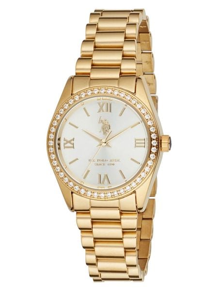 U.S. Polo Assn. Zegarek kwarcowy w kolorze złoto-kremowym rozmiar: onesize. Białe, analogowe zegarki damskie U.S. Polo Assn., metalowe. Za 217.99 zł.