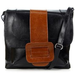 Torebka skórzana damska listonoszka DAN-A T30 czarny/camel. Brązowe shopper bag damskie DAN-A, bez wzorów, ze skóry, bez dodatków. Za 349.99 zł.