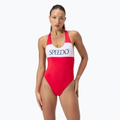 Strój pływacki jednoczęściowy damski Speedo Colourblock Racerback. Czerwone stroje jednoczęściowe damskie Speedo, xs, bez wzorów. Za 159.99 zł.