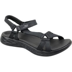 Sandały damskie, Skechers On The Go 600. Czarne obuwie trekkingowe damskie Skechers, bez wzorów, z tkaniny, bez obcasa. Za 229.99 zł.