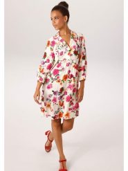 Aniston Sukienka w kolorze białym ze wzorem rozmiar: 40. Brązowe sukienki damskie Aniston, bez wzorów, z wiskozy, bez kołnierzyka, bez ramiączek, maxi. Za 217.99 zł.