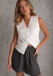 Szare Szorty Casual High Waist na Lato Bogate w Wiskozę Ismina. Szare szorty damskie Renee, bez wzorów, z materiału, casualowe, z podwyższonym stanem. Za 39.99 zł.