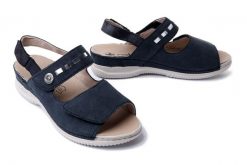 RIEKER V7473-14 blue, sandały damskie. Niebieskie sandały damskie Rieker, bez wzorów, bez obcasa, na koturnie. Za 271.92 zł.
