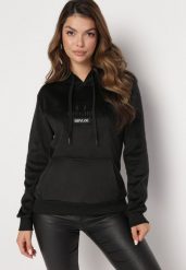 Czarna Welurowa Bluza Kangurka z Polarową Podszewką i Napisem Memisia. Czarne bluzy z kapturem damskie Born2be, l, z polaru. Za 99.99 zł.