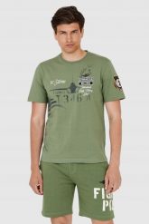 AERONAUTICA MILITARE Zielony t-shirt męski. Zielone t-shirty męskie AERONAUTICA MILITARE, m, bez wzorów, bez kołnierzyka. W wyprzedaży za 239.99 zł.
