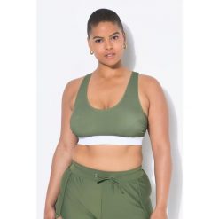 Damski Top bikini miękkie miseczki w tylu bokserskim. Zielone bikini damskie Ulla Popken, bez wzorów, plus size. Za 143.99 zł.