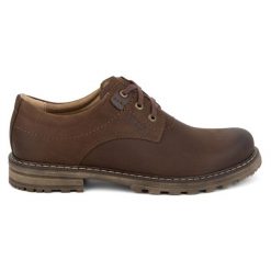 Kampol Buty męskie skórzane trapery Polskie sznurowane niskie 32KAM brązowe. Brązowe buty zimowe męskie z materiału, bez zapięcia. Za 392.97 zł.