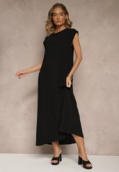 Czarna Sukienka Ozdobiona Plisami Mavellea. Czarne sukienki damskie Renee, na co dzień, bez wzorów, eleganckie, bez kołnierzyka, bez ramiączek, maxi, proste. W wyprzedaży za 62.99 zł.