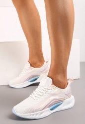 Biało-Różowe Buty Sportowe z Siateczki z Ozdobną Wstawką na Podeszwie Yllaria. Białe buty sportowe na co dzień damskie Renee, bez wzorów. Za 89.99 zł.