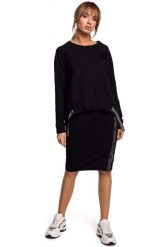 Asymetryczna Bluza z Lampasami - Czarna. Czarne bluzy bez kaptura damskie MOE, l, z bawełny. Za 229.90 zł.