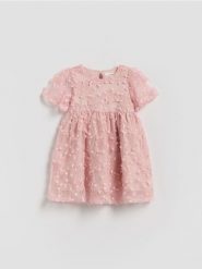 Tiulowa sukienka z haftem - pastelowy róż. Czerwone sukienki dziewczęce Reserved, bez wzorów, z tiulu, bez ramiączek. Za 89.99 zł.