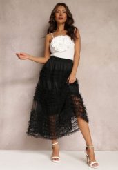Czarna Rozkloszowana Spódnica z Tiulowego Materiału z Gumką w Talii Ejlia. Czarne spódniczki damskie Renee, m, bez wzorów, z tiulu, maxi, rozkloszowane. Za 119.99 zł.