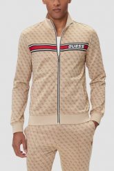 GUESS Beżowa rozpinana męska bluza w monogram Korbin, Rozmiar L. Brązowe bluzy bez kaptura męskie Guess, l. W wyprzedaży za 309.99 zł.