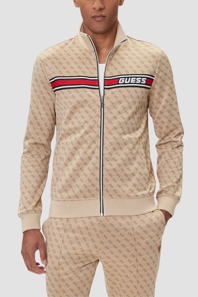 GUESS Beżowa rozpinana męska bluza w monogram Korbin, Rozmiar L. Brązowe bluzy bez kaptura męskie Guess, l. W wyprzedaży za 309.99 zł.