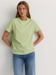 Bawełniany t-shirt regular - jasnozielony. Zielone t-shirty damskie Reserved, l, bez wzorów, z bawełny, bez kołnierzyka. W wyprzedaży za 22.99 zł.