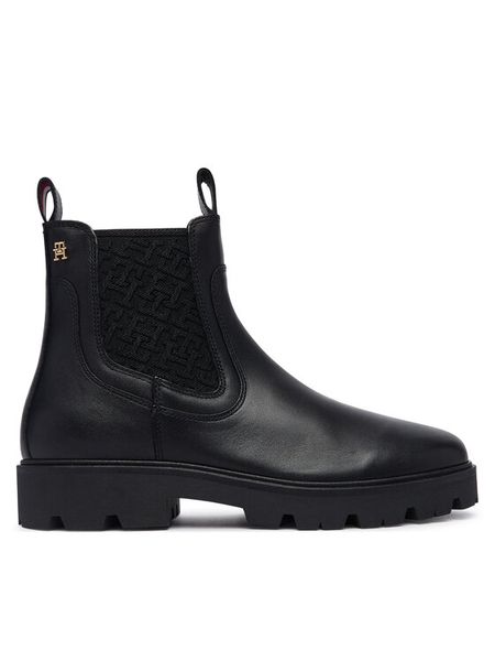 Tommy Hilfiger Sztyblety Th Monogram Leather Chelsea Boot FW0FW09562 Czarny. Czarne botki damskie Tommy Hilfiger, ze skóry, bez obcasa, na płaskiej podeszwie, bez zapięcia. Za 699.99 zł.