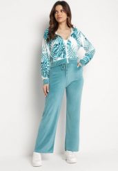 Miętowy Welurowy Komplet Dresowy Bluza z Florystycznym Printem i Szerokie Spodnie Taniussa. Zielone bluzy bez kaptura damskie Born2be, m, z dresówki. Za 69.99 zł.