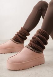 Różowe Śniegowce na Platformie z Niską Cholewką i Haftowanym Wzorem Zivilae. Czerwone śniegowce damskie Renee, z jeansu, przed kostkę. Za 79.99 zł.