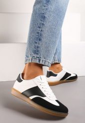 Czarno-Białe Sneakersy Tenisówki o Klasycznym Fasonie Do Kostki Satrama. Czarne trampki i tenisówki damskie Born2be, bez wzorów, z jeansu. Za 79.99 zł.