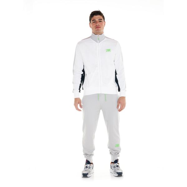 Bluza z pełny zamek błyskawiczny na co dzień. Białe bluzy bez kaptura męskie LEONE 1947 APPAREL, bez wzorów, z bawełny, sportowe, bez kołnierzyka, bez ramiączek. W wyprzedaży za 281.60 zł.