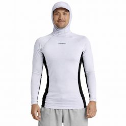 Koszulka Quiksilver z Kapturem Storm Tripper Hood LS Rash Guard White/Black. Białe koszulki męskie z długim rękawem Quiksilver, l, z elastanu. Za 169.00 zł.